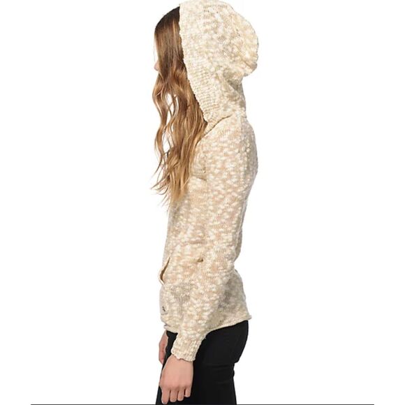 Roxy Warm Heart Hooded Poncho Sweater, Cream/White, Large - Picture 4 of 6